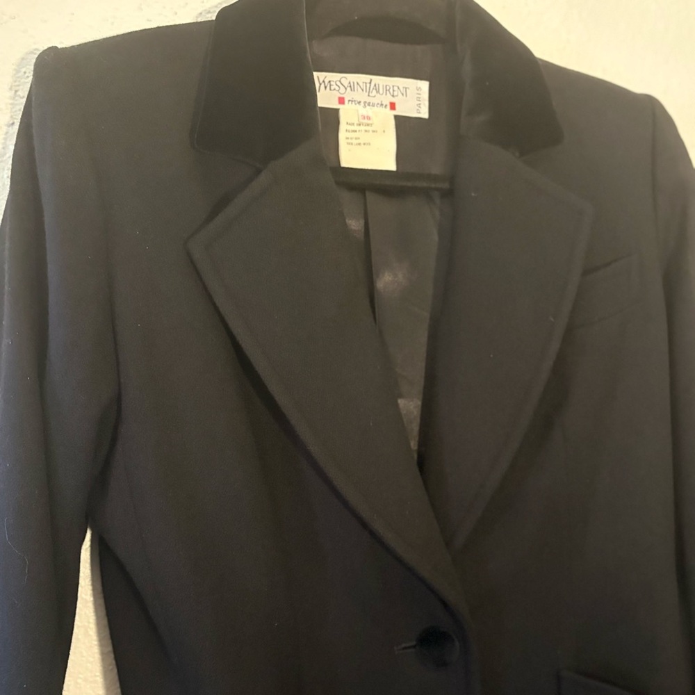 YVES SAINT LAURENT Rive Gauche Vintage Black Wool Coat Sz 38 - Picture 6 of 7